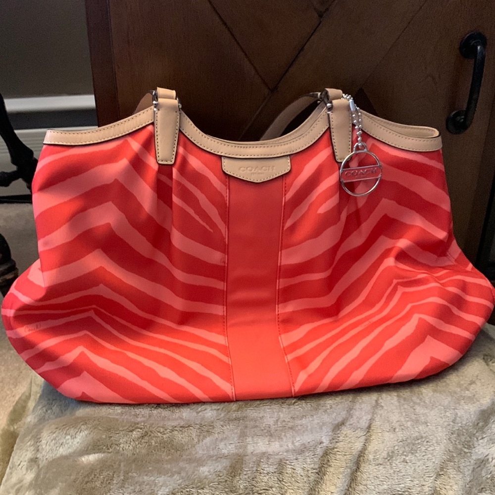 Coach zebra print tote in Coral
